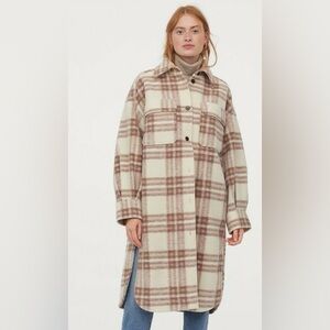 H&M | Cream and Brown Tartan Plaid Wool Utility Jacket | Size XS